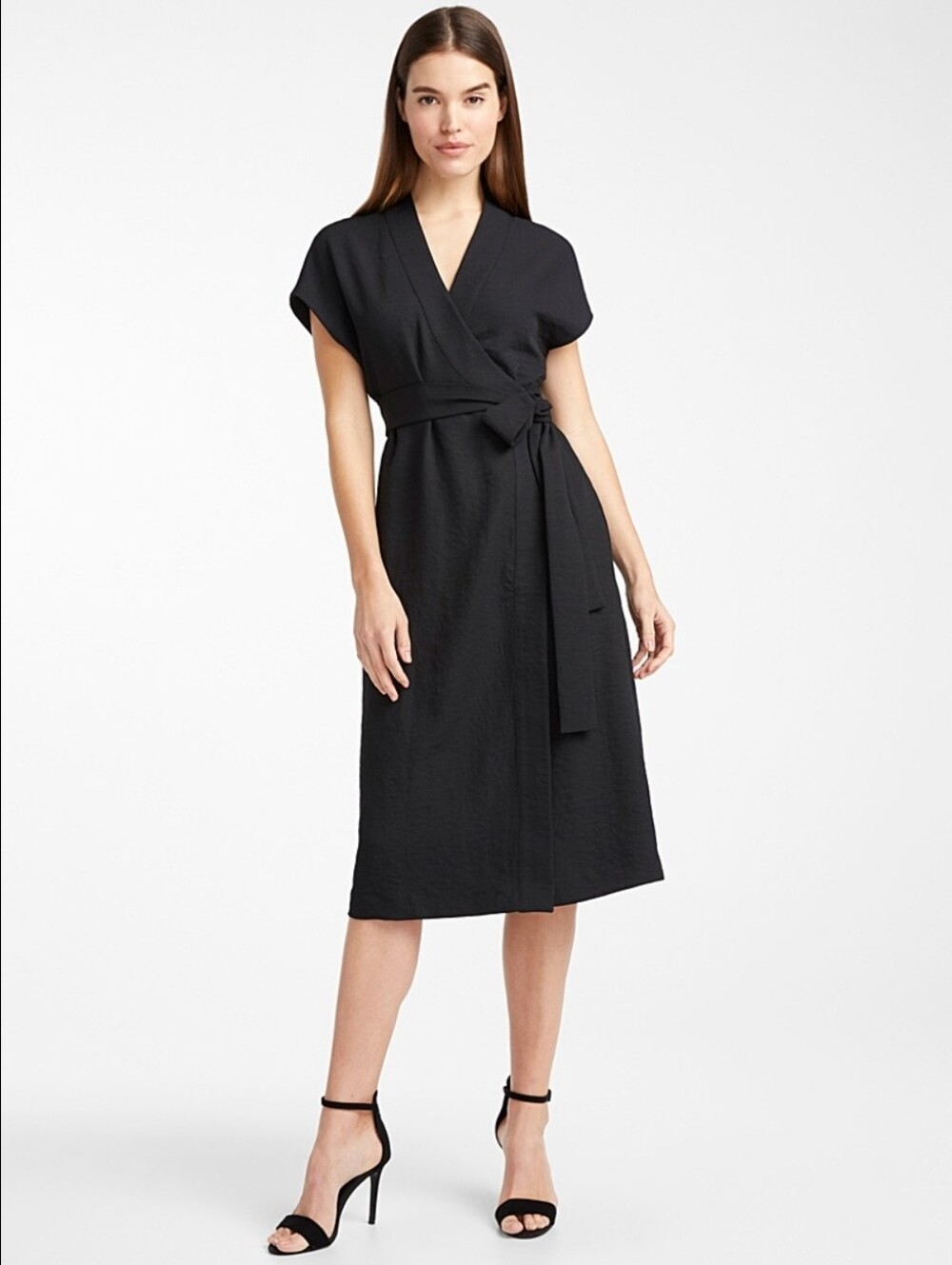 Simons ICONE Black Wrap Midi Dress with Side Tie
